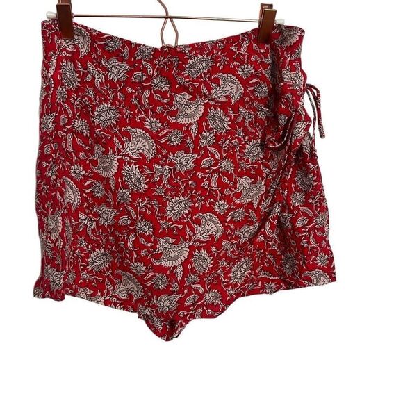Zara Floral Tie On Side Mini Skorts Red White Size Small - Picture 1 of 6